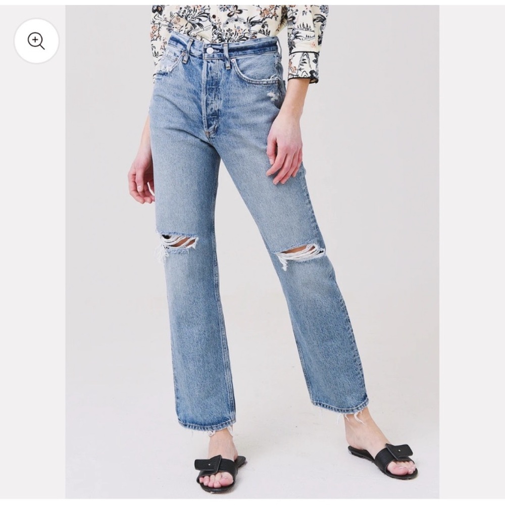 AGOLDE 90s jeans high rise distressed button fly size 23 organic cotton rigid